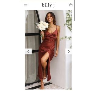 Billy J Elegant Draped Rust Maxi Dress